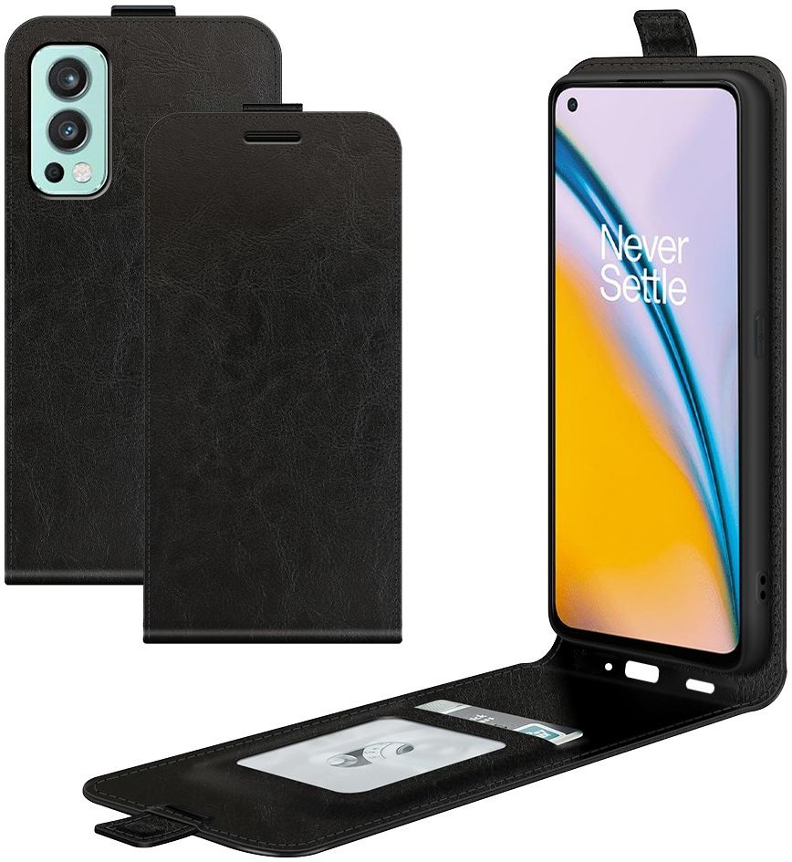 OnePlus Nord 2 5G Hoesje Verticale Flip Wallet Case Kunstleer Zwart afbeelding 7
