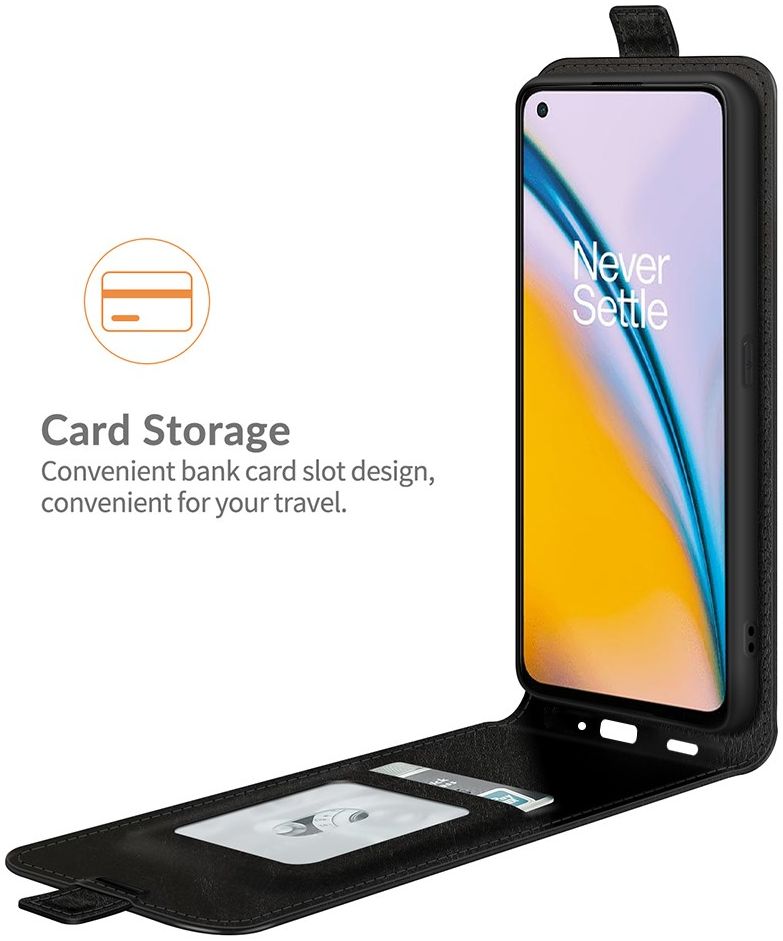 OnePlus Nord 2 5G Hoesje Verticale Flip Wallet Case Kunstleer Zwart afbeelding 3