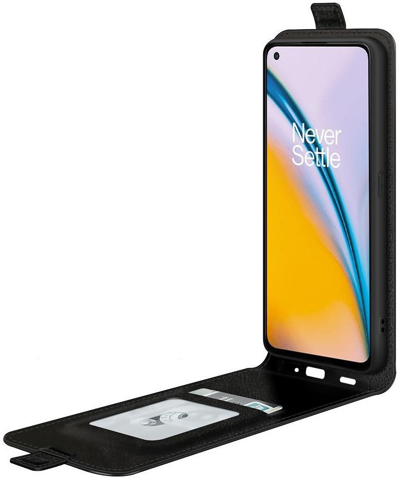 OnePlus Nord 2 5G Hoesje Verticale Flip Wallet Case Kunstleer Zwart afbeelding 1