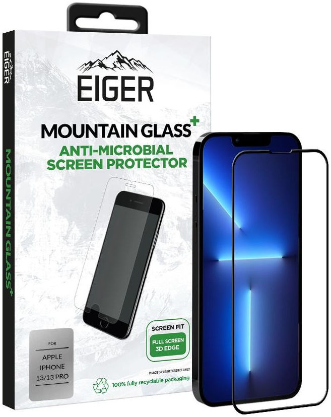 Eiger Plus iPhone 13 / 13 Pro Screen Protector Antibacterieel Gebogen afbeelding 1