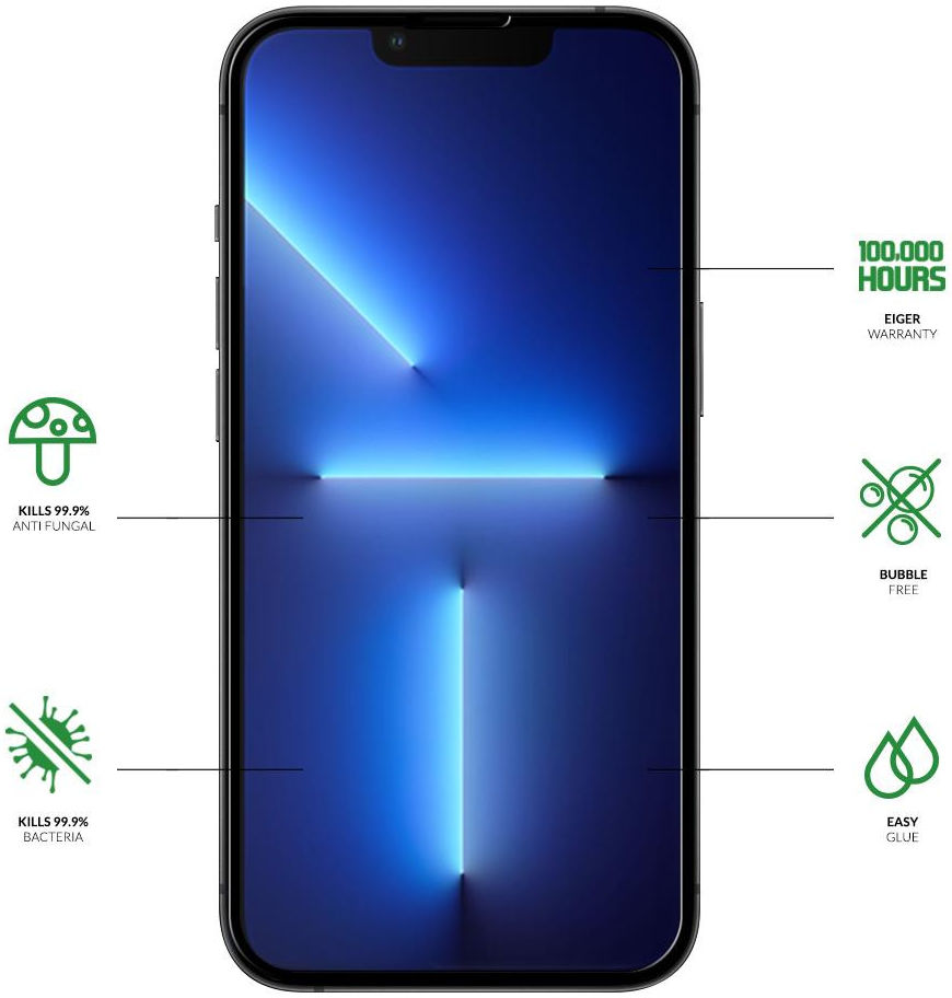Eiger Plus iPhone 13 / 13 Pro Screen Protector Antibacterieel Gebogen afbeelding 3