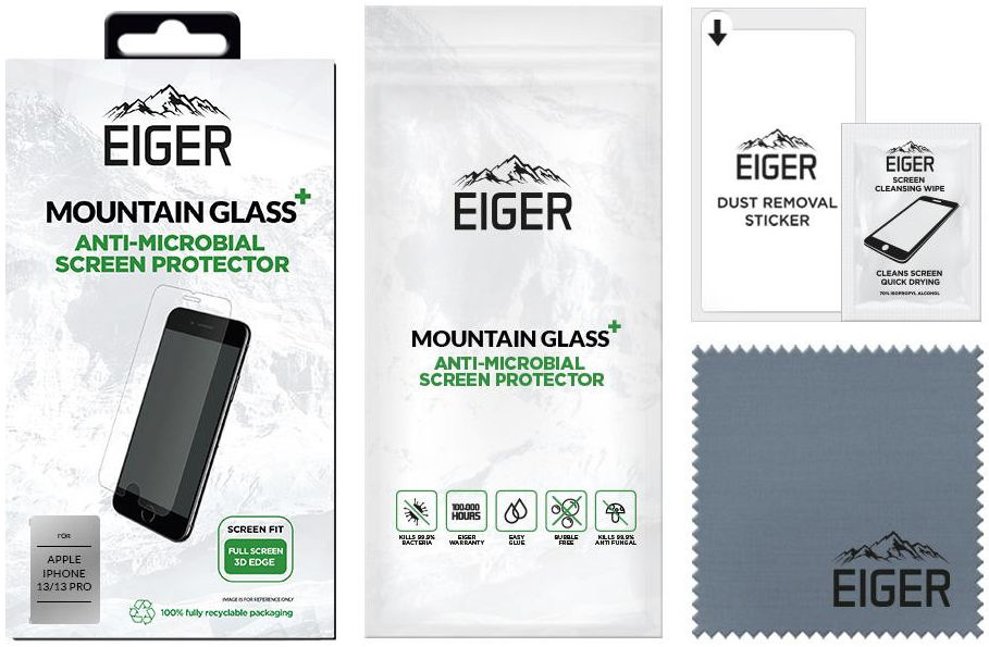Eiger Plus iPhone 13 / 13 Pro Screen Protector Antibacterieel Gebogen afbeelding 4