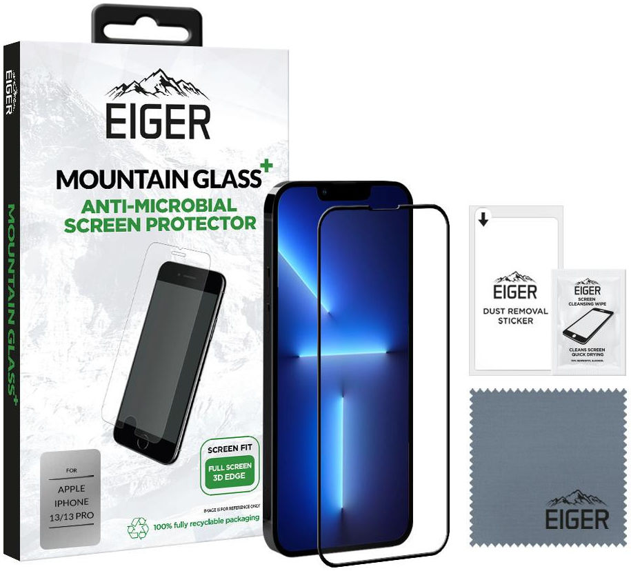 Eiger Plus iPhone 13 / 13 Pro Screen Protector Antibacterieel Gebogen afbeelding 5