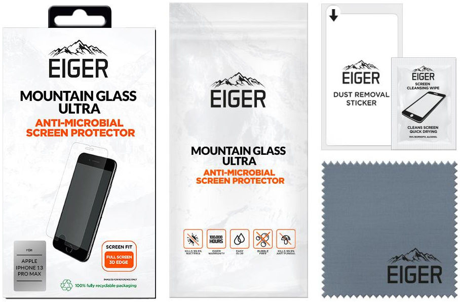 Eiger Ultra iPhone 13 Pro Max Screen Protector Antibacterieel Gebogen afbeelding 4