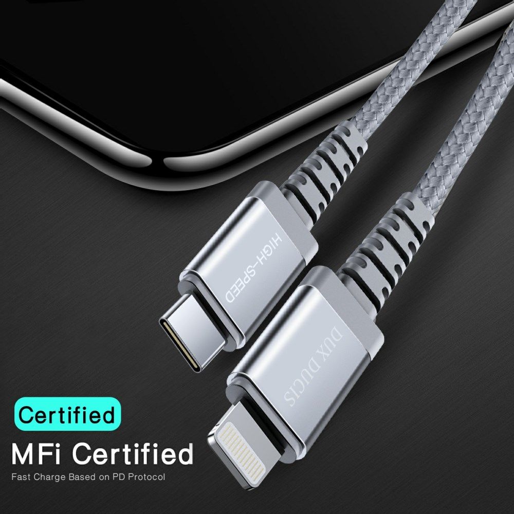 Dux Ducis X2 3A USB-C naar Apple Lightning Kabel 18W MFi 1M Grijs afbeelding 6