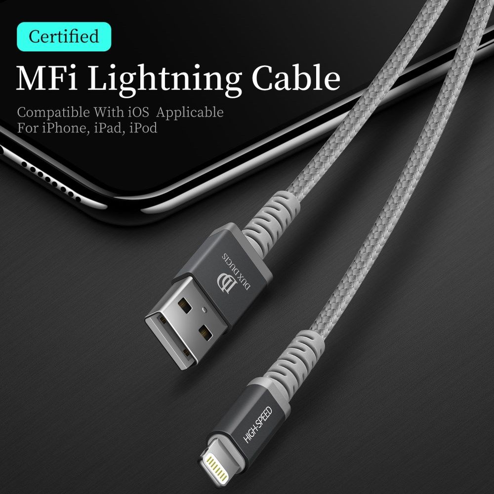 Dux Ducis X1 2.4A USB naar Apple Lightning Kabel MFi 1M Grijs afbeelding 4