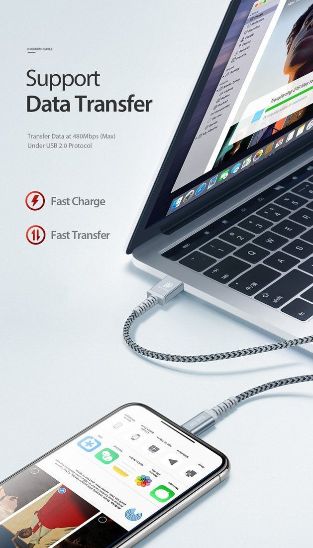 Dux Ducis K-II Pro 2A USB naar Apple Lightning Kabel (2-Pack) 1M+2M afbeelding 4