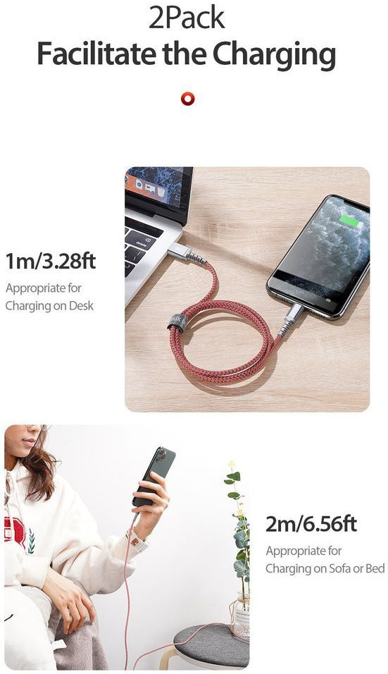 Dux Ducis K-II Pro 2A USB naar Apple Lightning Kabel (2-Pack) 1M+2M afbeelding 3