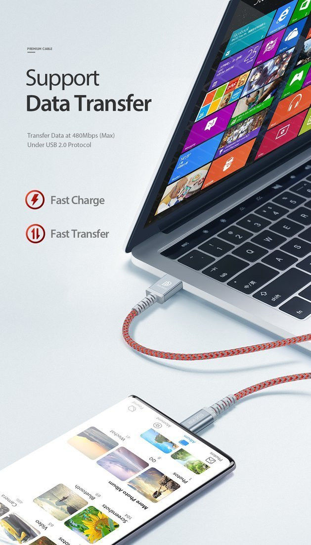Dux Ducis K-II Pro 2A USB naar USB-C Kabel (2-Pack) 1M+2M Rood afbeelding 3