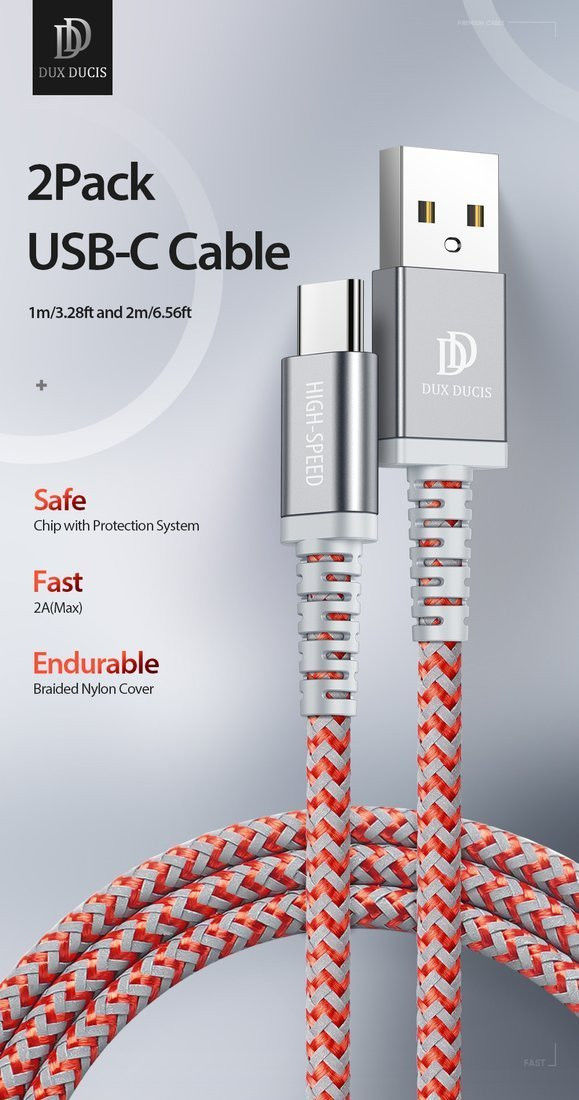 Dux Ducis K-II Pro 2A USB naar USB-C Kabel (2-Pack) 1M+2M Rood afbeelding 5