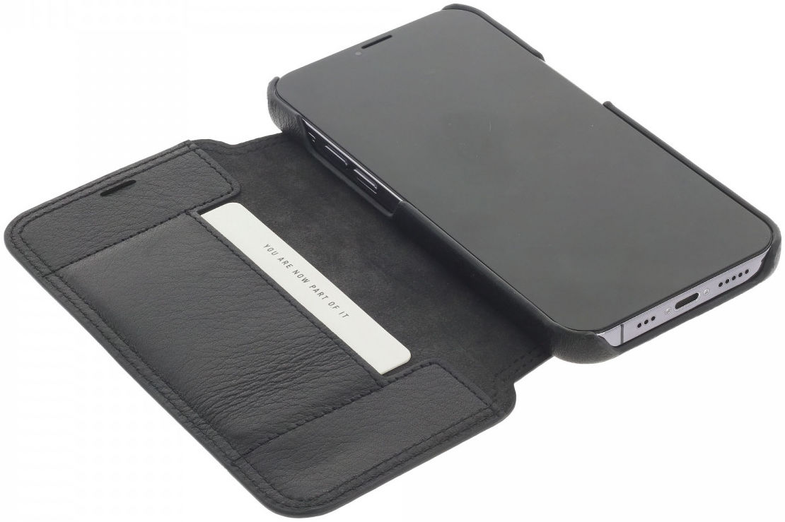 Minim Apple iPhone 13 Mini Hoesje Echt Leer Book Case Zwart afbeelding 1