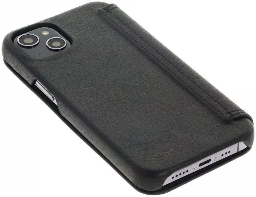Minim Apple iPhone 13 Mini Hoesje Echt Leer Book Case Zwart afbeelding 2