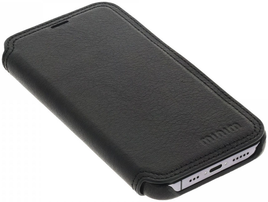 Minim Apple iPhone 13 Mini Hoesje Echt Leer Book Case Zwart afbeelding 3