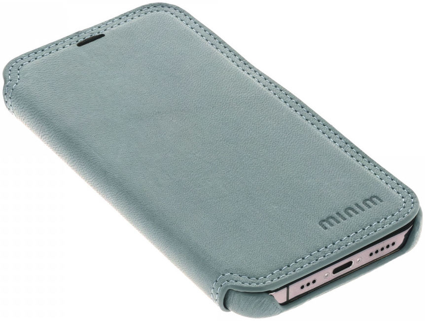 Minim Apple iPhone 13 Mini Hoesje Echt Leer Book Case Blauw afbeelding 4