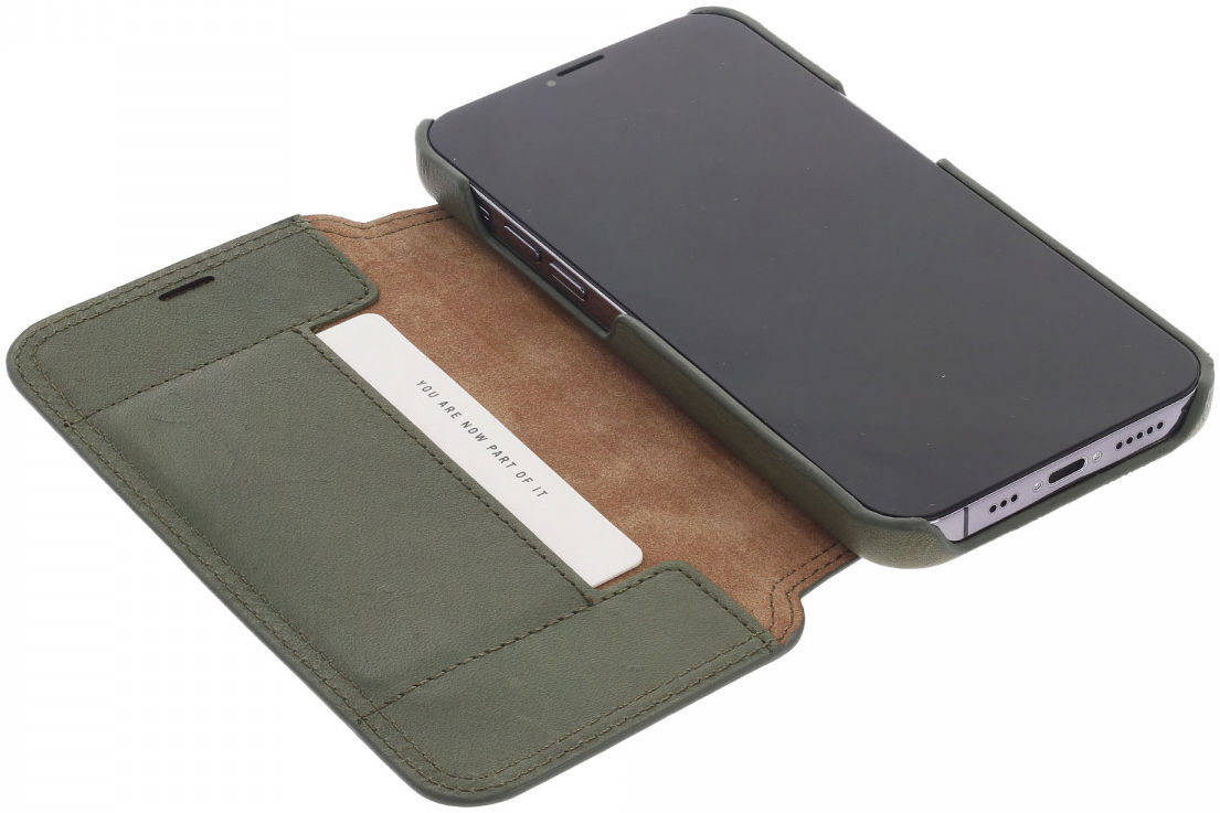 Minim Apple iPhone 13 Hoesje Echt Leer Book Case Groen afbeelding 2
