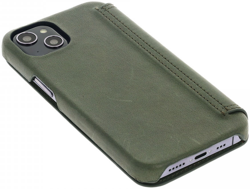 Minim Apple iPhone 13 Hoesje Echt Leer Book Case Groen afbeelding 4