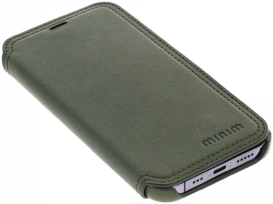 Minim Apple iPhone 13 Hoesje Echt Leer Book Case Groen afbeelding 5