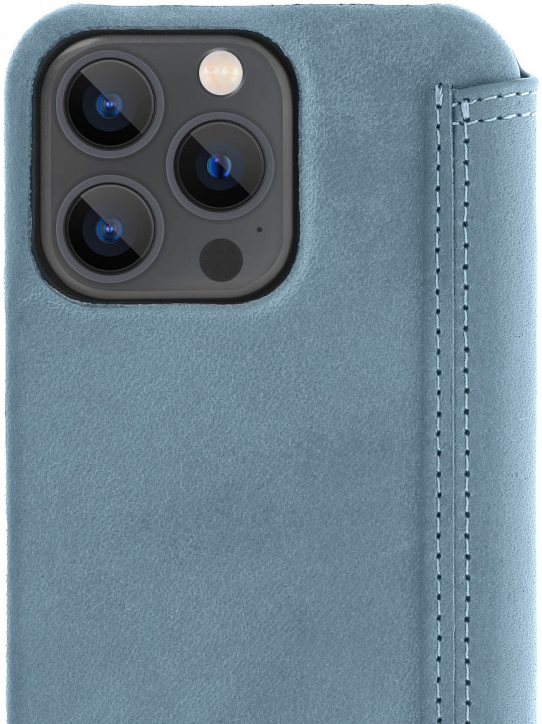 Minim Apple iPhone 13 Pro Hoesje Echt Leer Book Case Blauw afbeelding 1