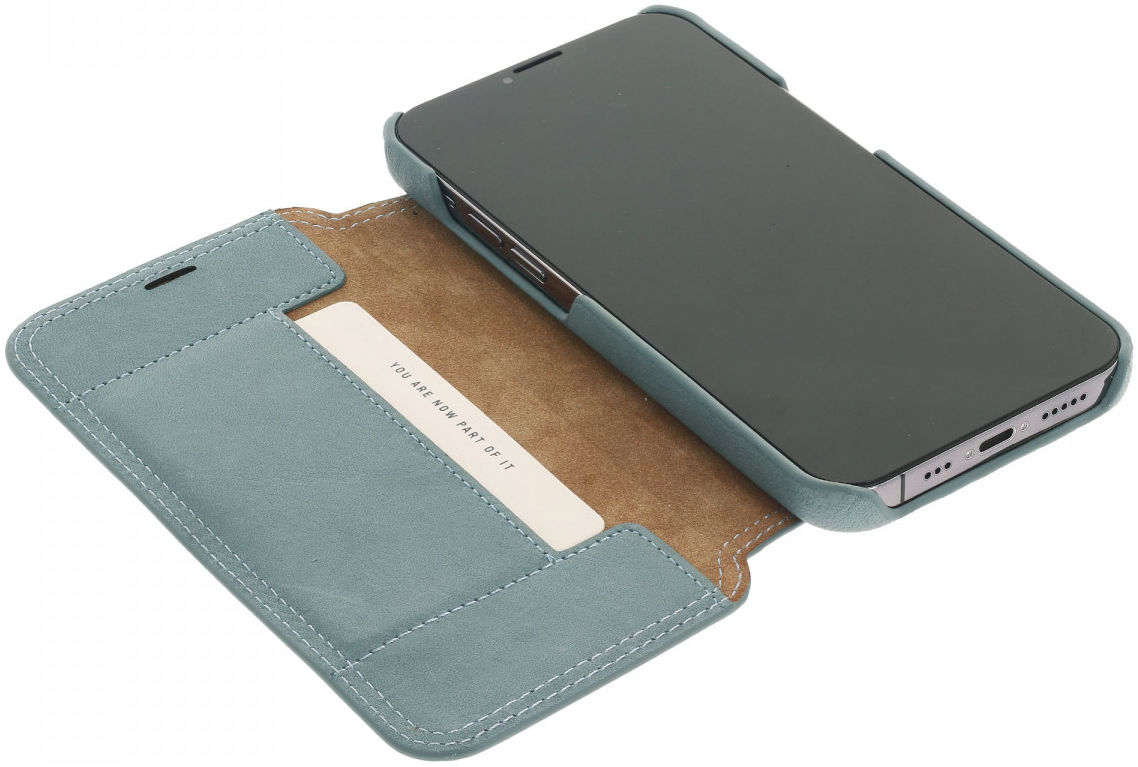 Minim Apple iPhone 13 Pro Hoesje Echt Leer Book Case Blauw afbeelding 2
