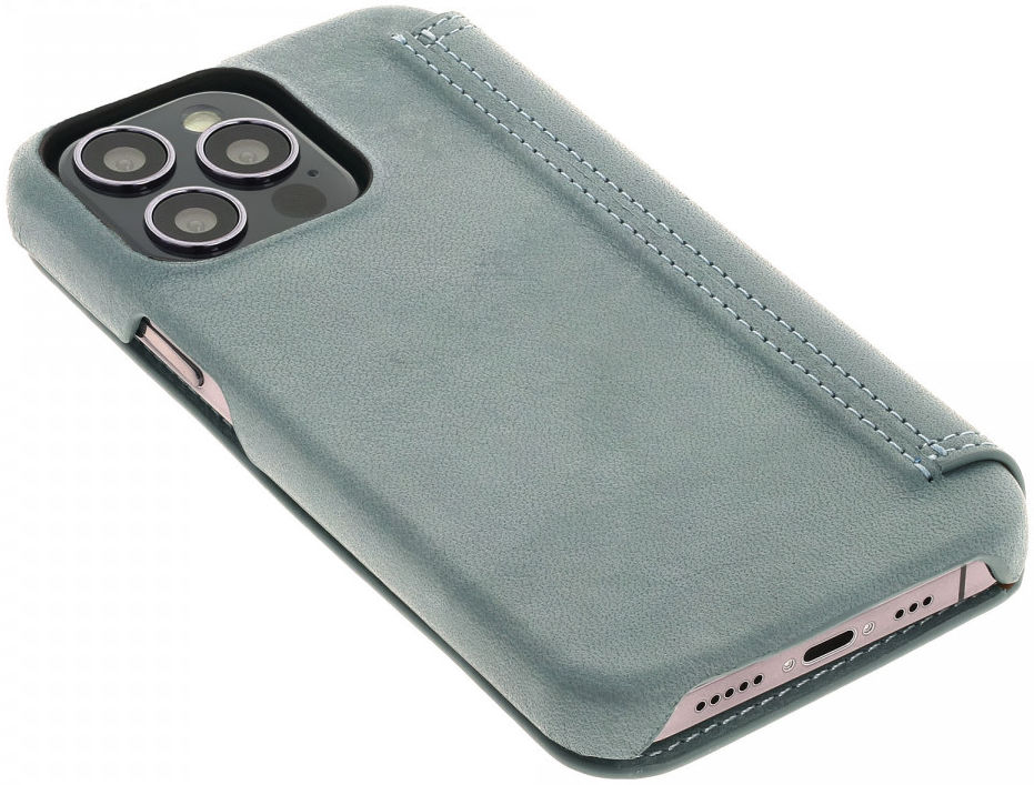 Minim Apple iPhone 13 Pro Hoesje Echt Leer Book Case Blauw afbeelding 3