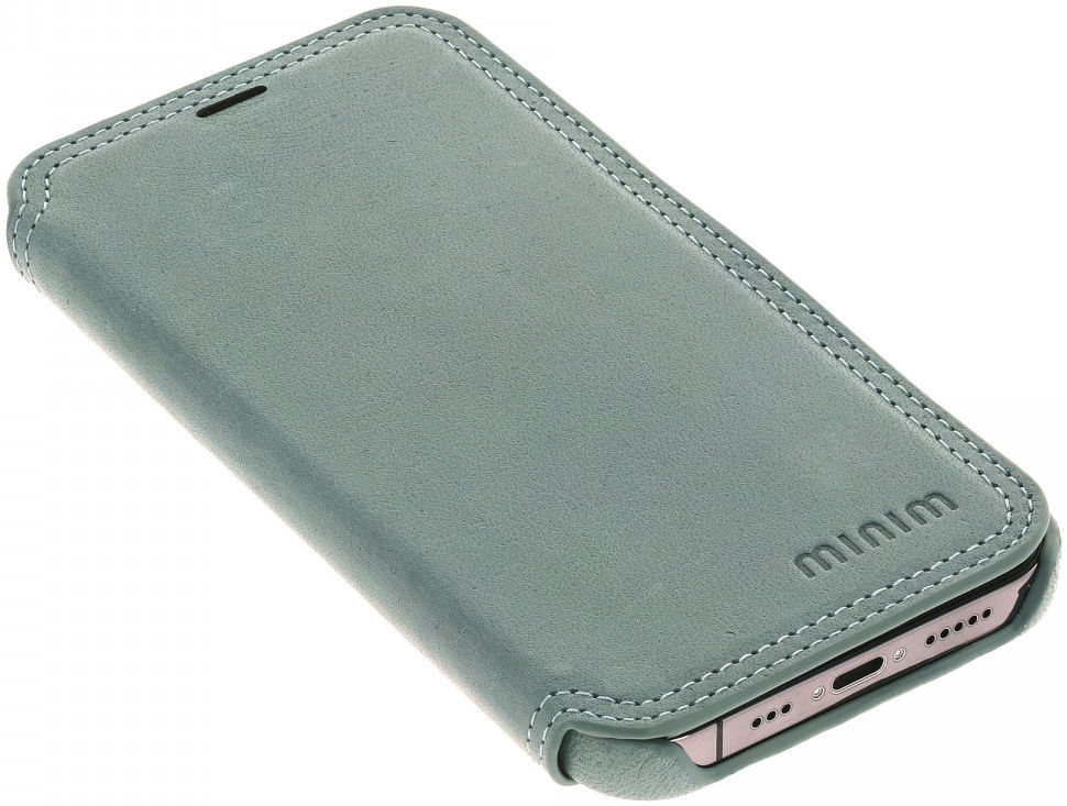 Minim Apple iPhone 13 Pro Hoesje Echt Leer Book Case Blauw afbeelding 4