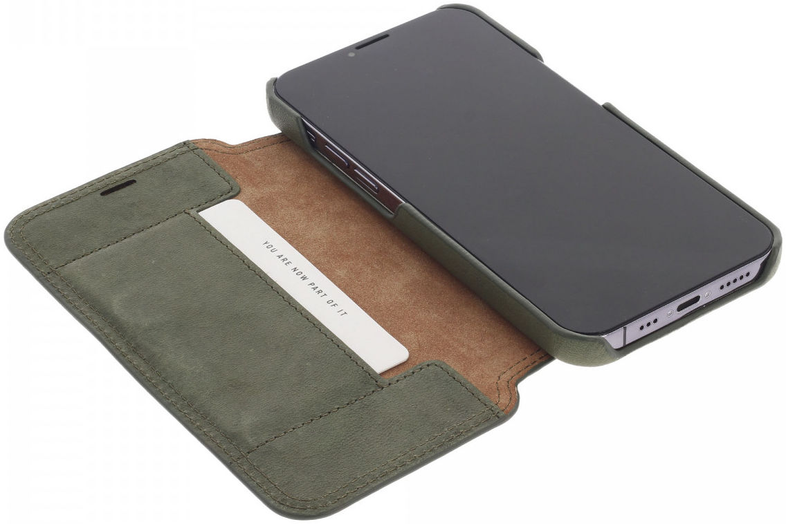 Minim Apple iPhone 13 Pro Hoesje Echt Leer Book Case Groen afbeelding 2