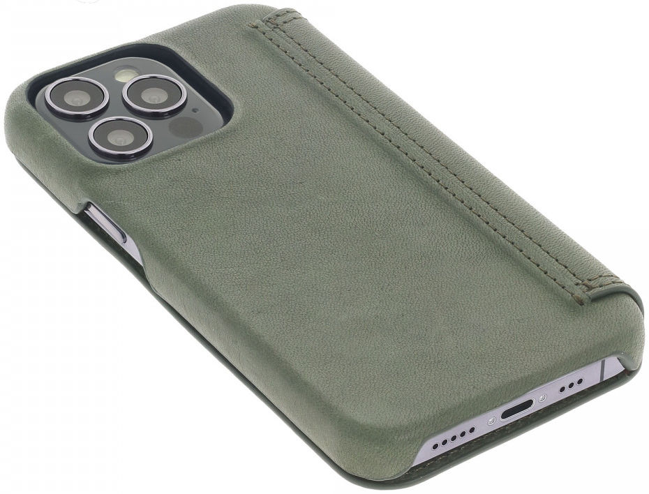 Minim Apple iPhone 13 Pro Hoesje Echt Leer Book Case Groen afbeelding 4