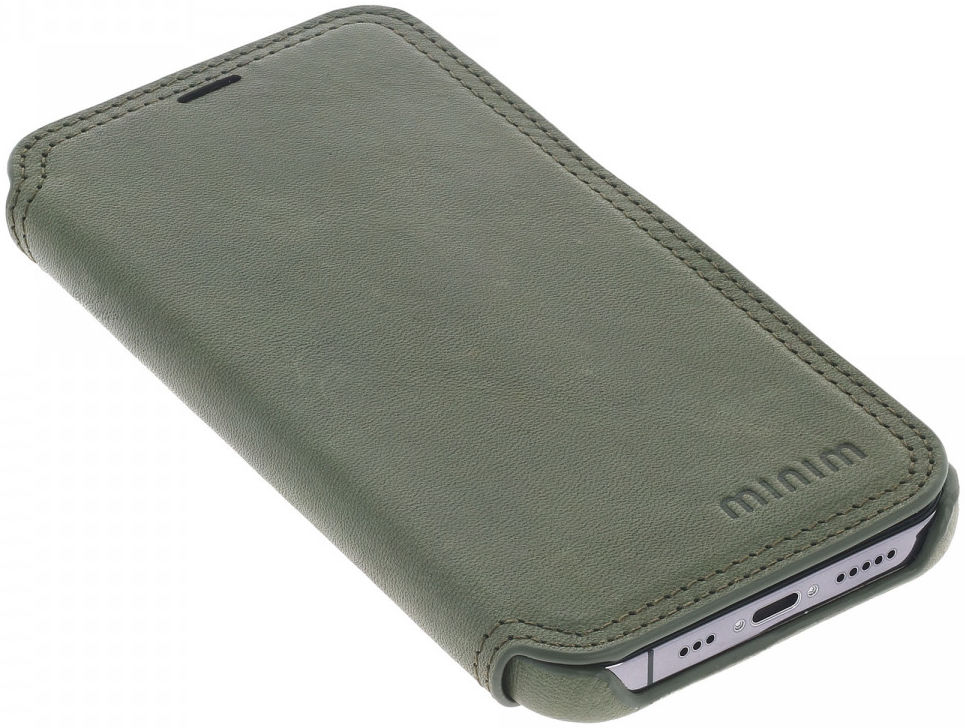 Minim Apple iPhone 13 Pro Hoesje Echt Leer Book Case Groen afbeelding 5