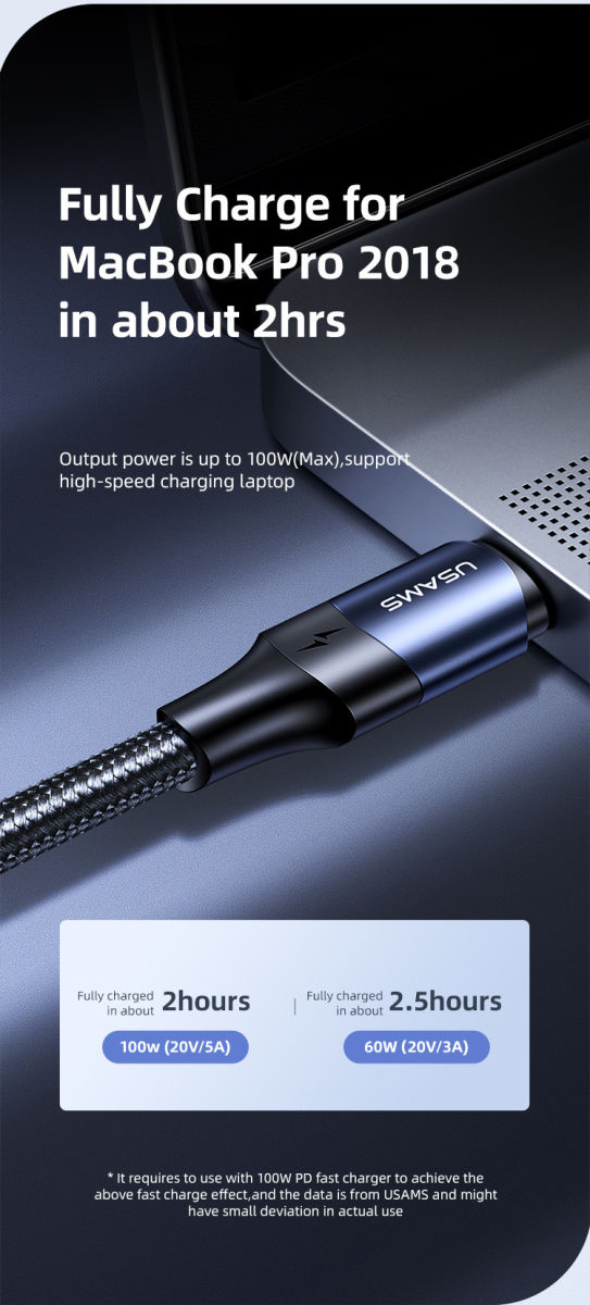 Fast Charge 100W PD USB-C Snellaad Kabel 5A Gevlochten Nylon 2 Meter afbeelding 5