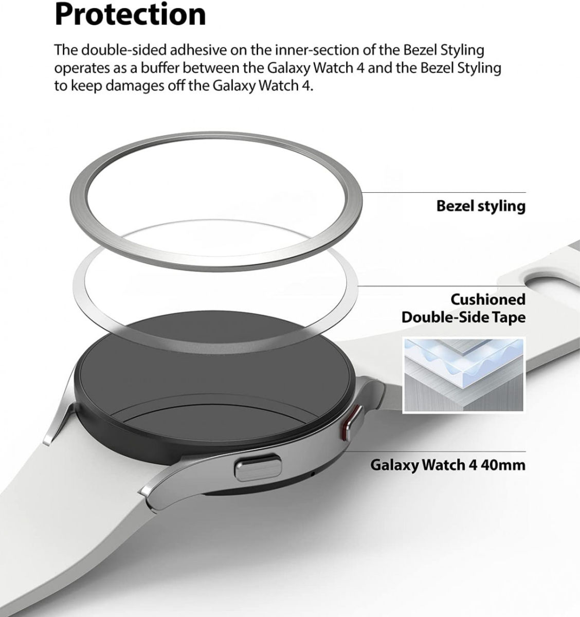 Ringke Bezel Styling - Galaxy Watch 4 40MM Randbeschermer - Staal - Zilver afbeelding 2