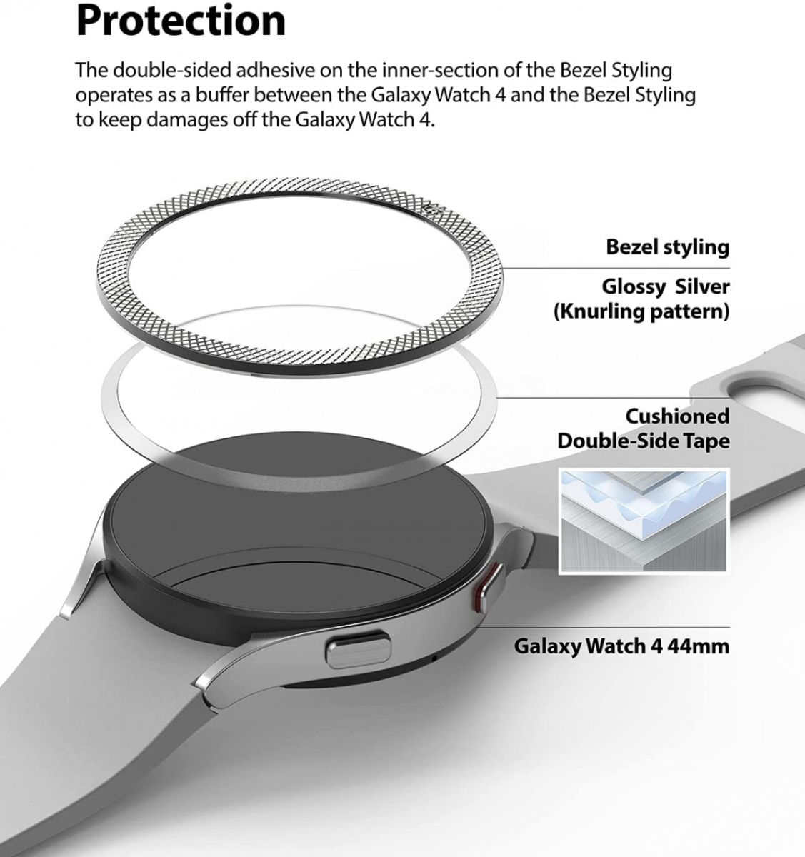 Ringke Bezel Styling - Galaxy Watch 4 44MM Randbeschermer - Zilver afbeelding 2