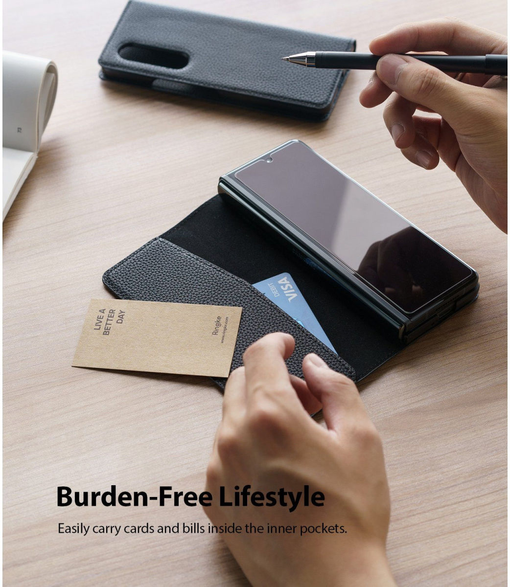 Ringke Folio Signature EZ Strap Samsung Galaxy Z Fold 3 Hoesje Zwart afbeelding 4