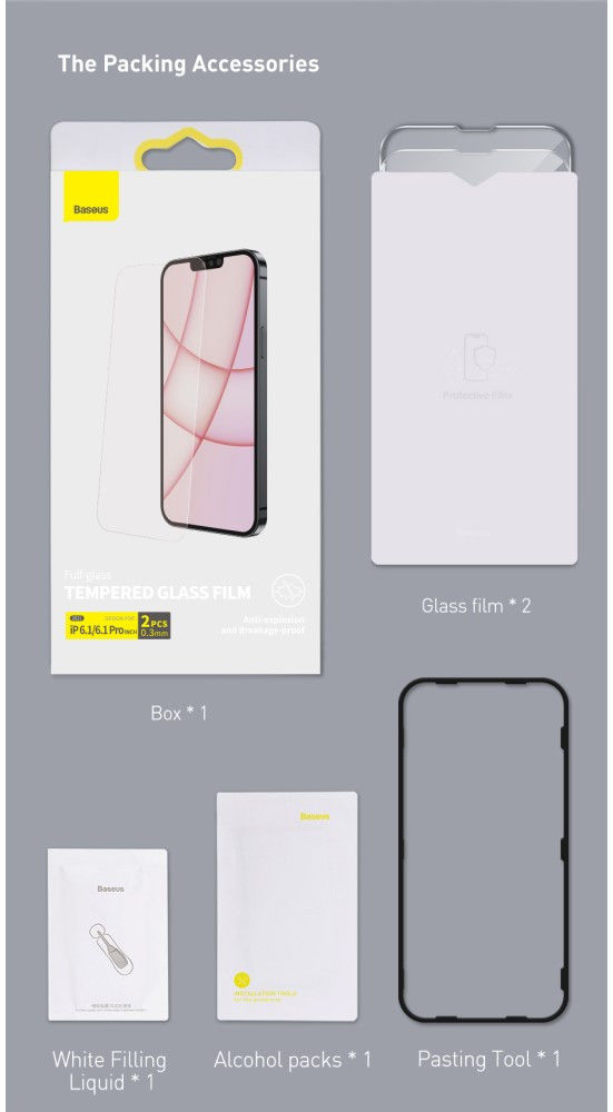 Baseus Apple iPhone 13 / Pro Tempered Glass Screenprotector (2-Pack) afbeelding 28