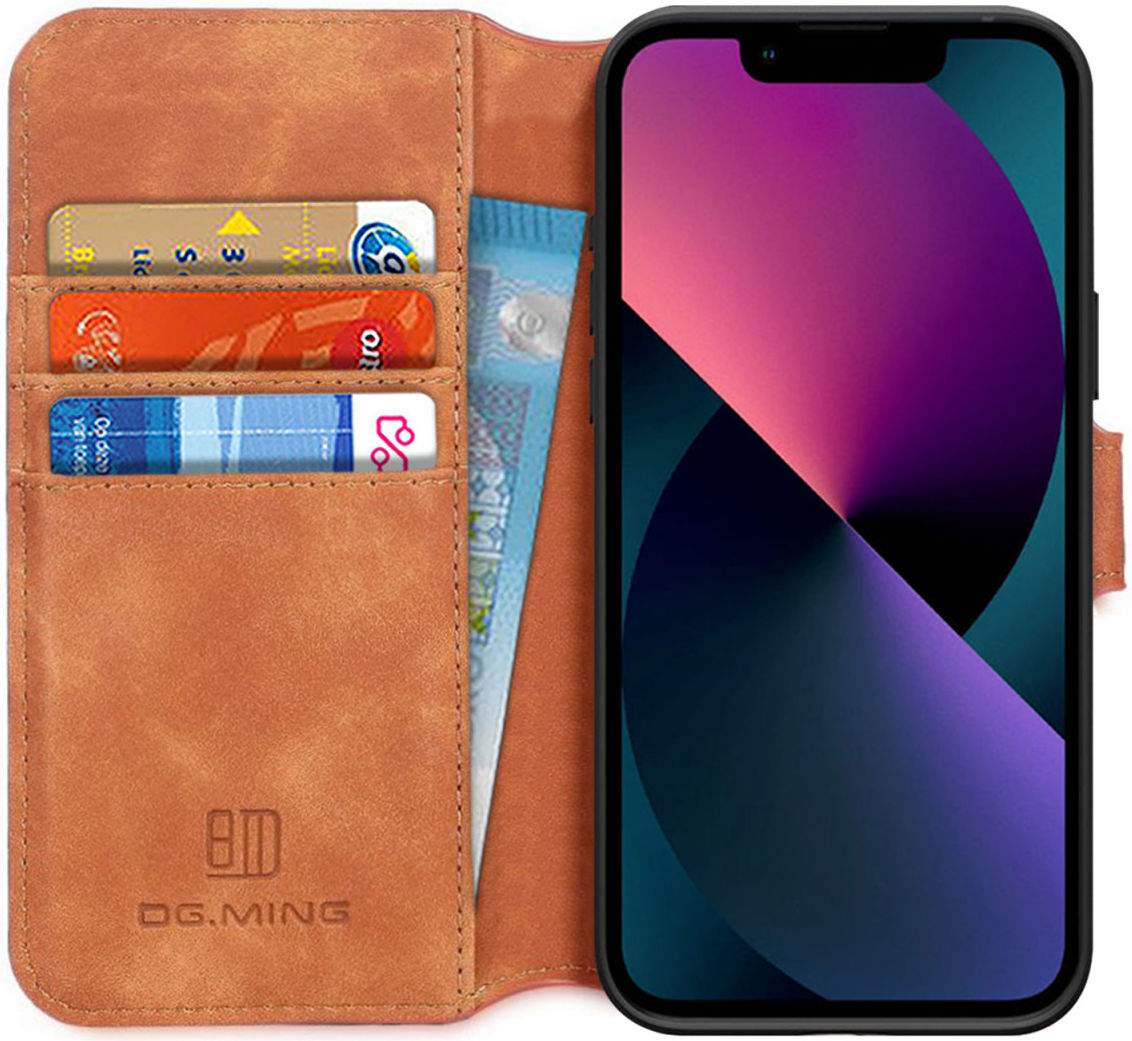 DG Ming Apple iPhone 13 Mini Hoesje Retro Wallet Book Case Bruin afbeelding 1