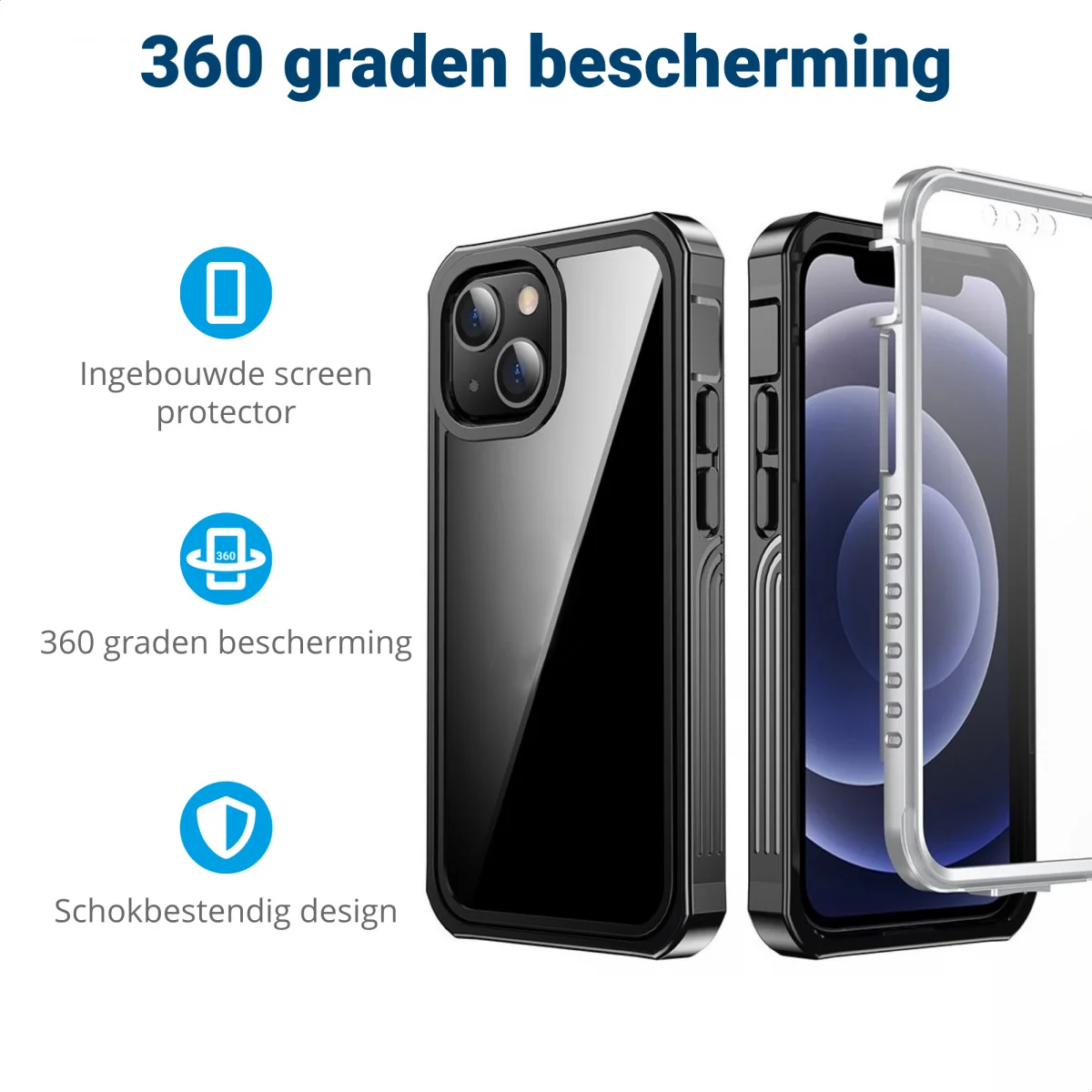 Apple iPhone 13 Hoesje Full Protect 360° Cover Schokbestendig Zwart afbeelding 2