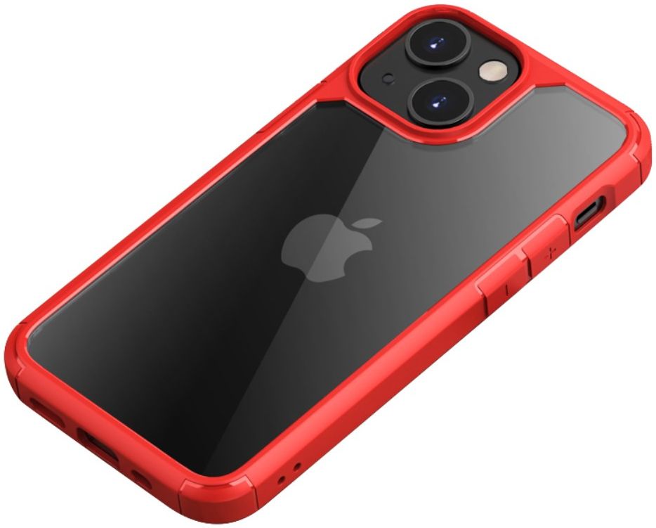 iPaky Apple iPhone 13 Hoesje Hybride Back Cover Transparant/Rood afbeelding 1