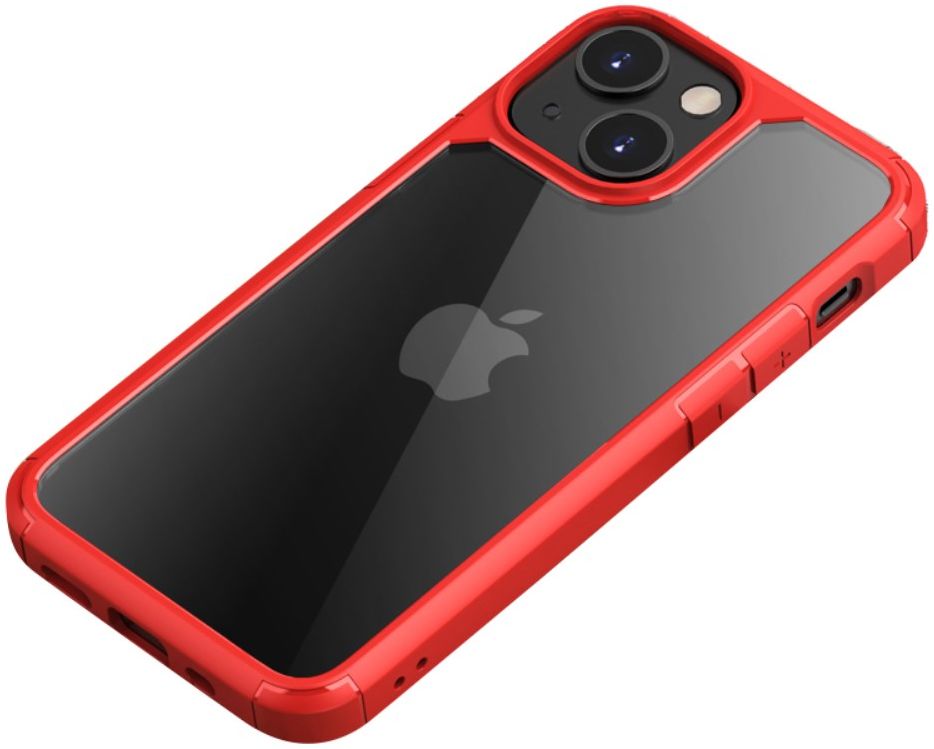 iPaky Apple iPhone 13 Mini Hoesje Hybride Back Cover Transparant/Rood afbeelding 1
