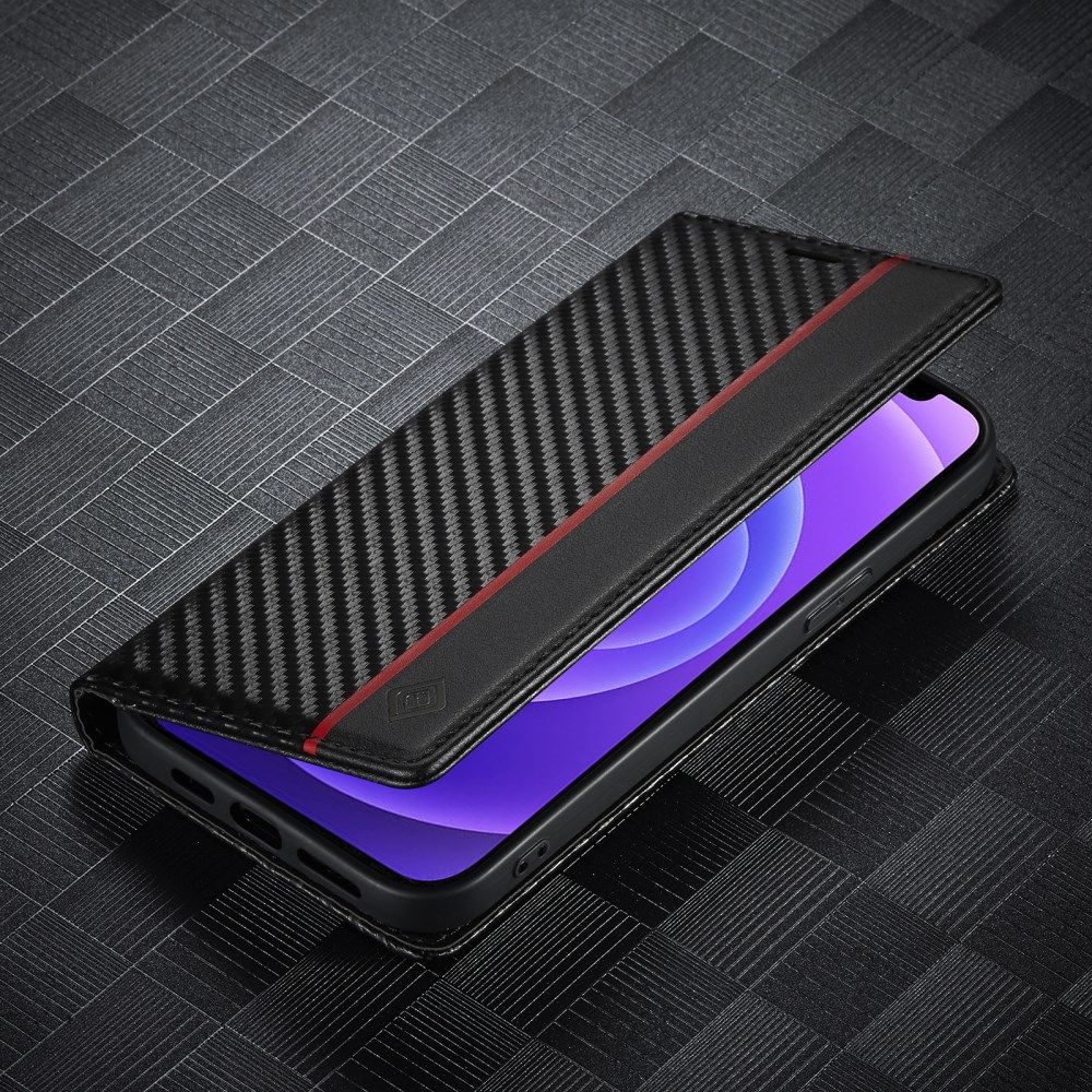 Apple iPhone 13 Hoesje Carbon Fiber Portemonnee Book Case Zwart afbeelding 5