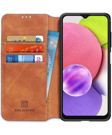 DG Ming Samsung Galaxy A03s Hoesje Retro Wallet Book Case Bruin Hoesjes