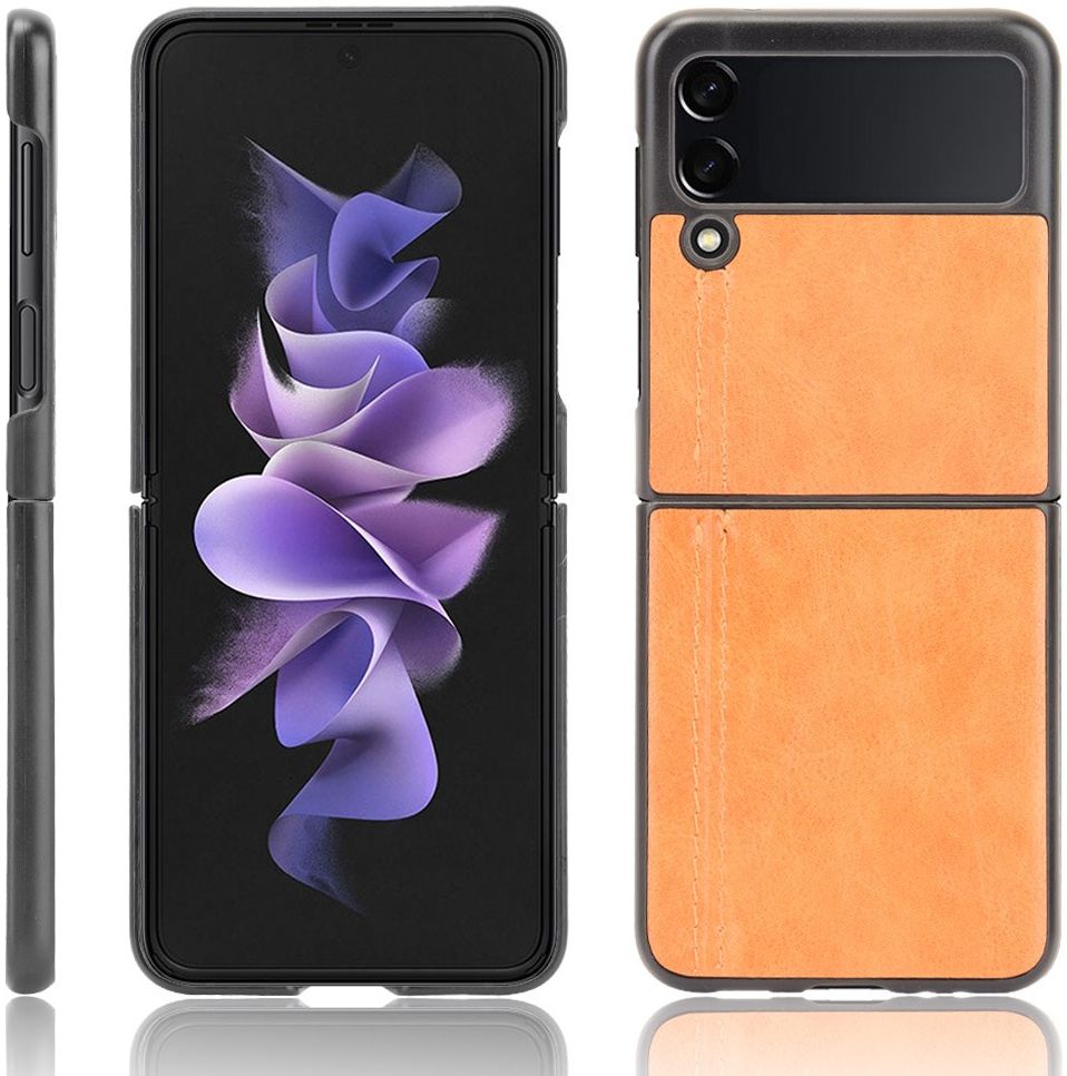 Samsung Galaxy Z Flip 3 Hoesje Kunstleer Back Cover Geel afbeelding 4