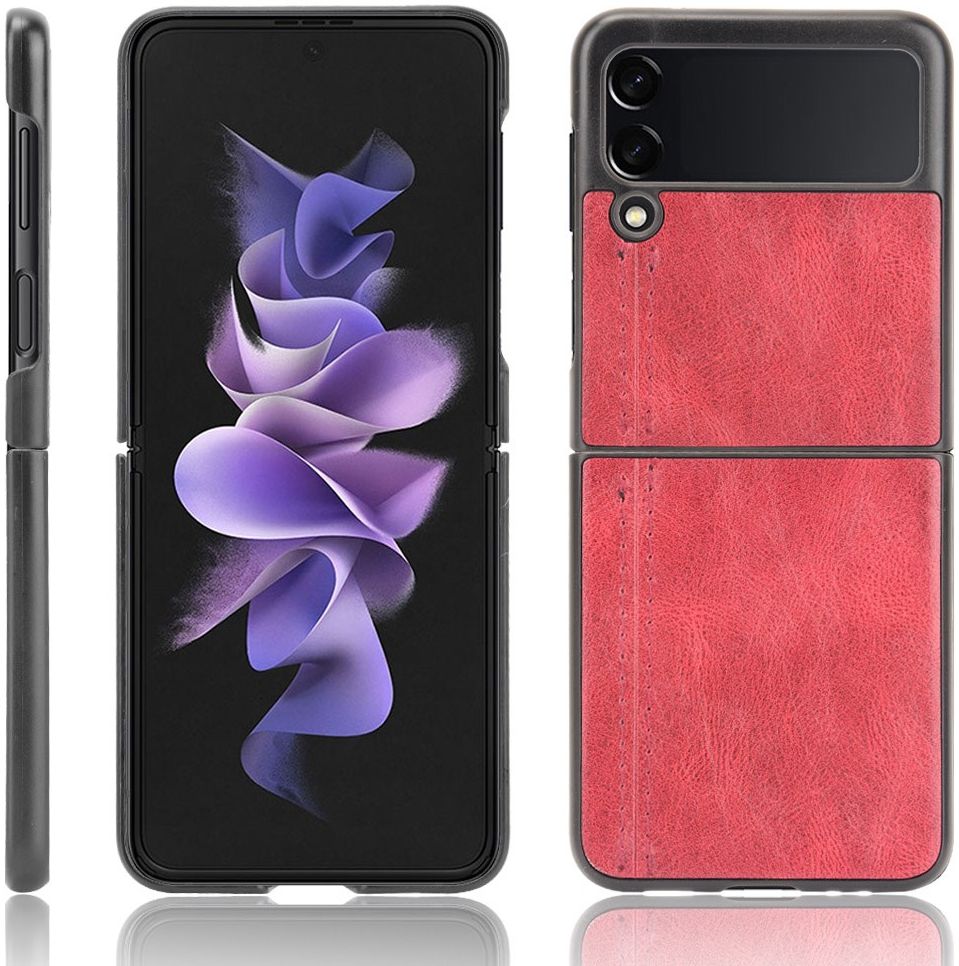 Samsung Galaxy Z Flip 3 Hoesje Kunstleer Back Cover Rood afbeelding 4