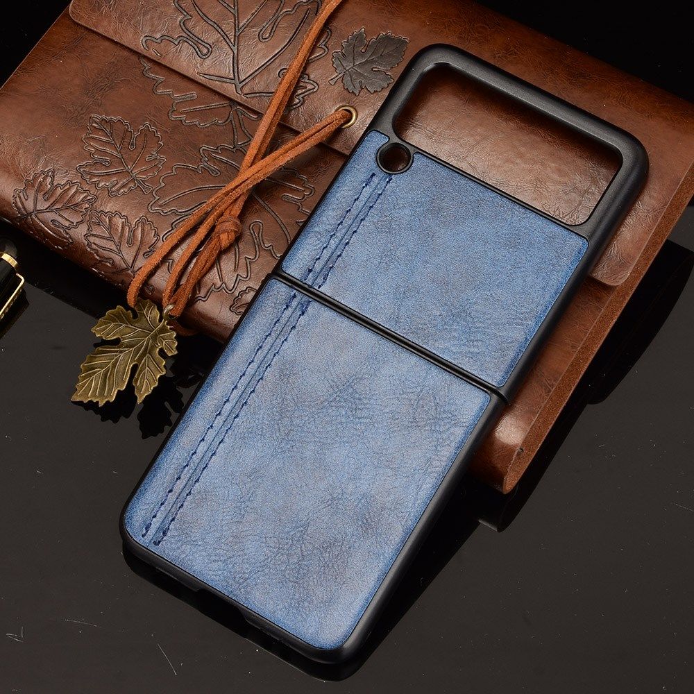 Samsung Galaxy Z Flip 3 Hoesje Kunstleer Back Cover Blauw afbeelding 2