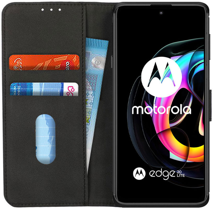 KHAZNEH Motorola Edge 20 Lite Hoesje Portemonnee Book Case Zwart afbeelding 1