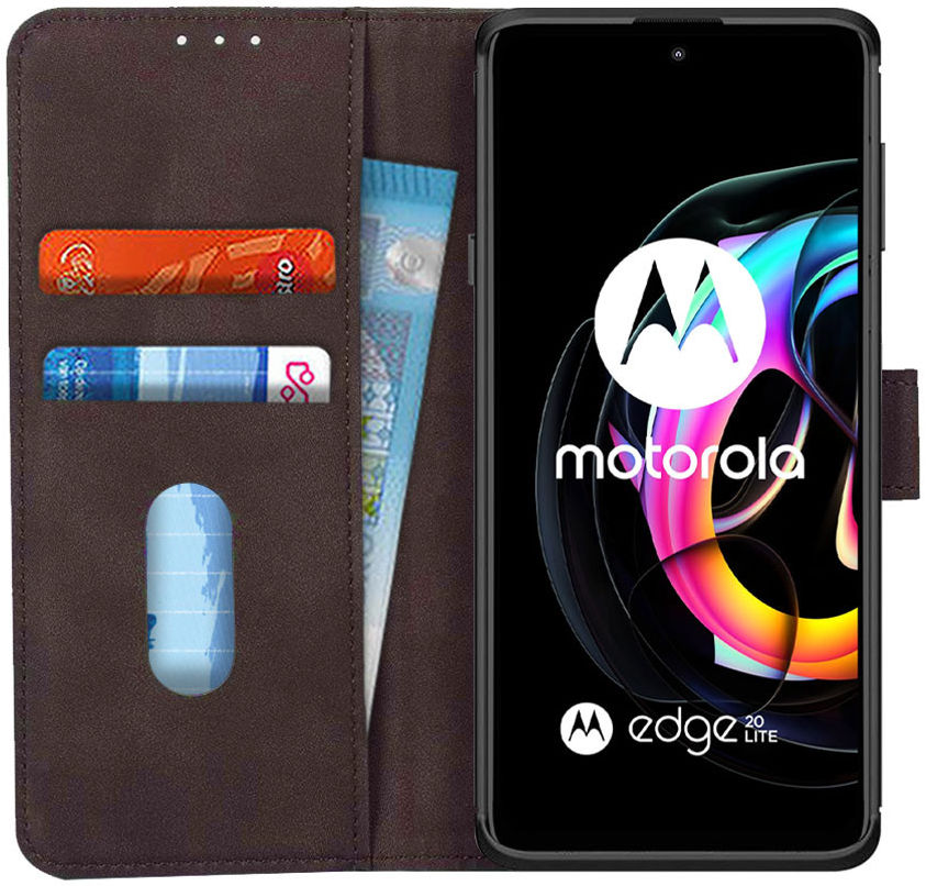 KHAZNEH Motorola Edge 20 Lite Hoesje Portemonnee Book Case Bruin afbeelding 1