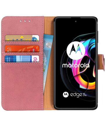 KHAZNEH Motorola Edge 20 Lite Hoesje Wallet Book Case Roze Hoesjes