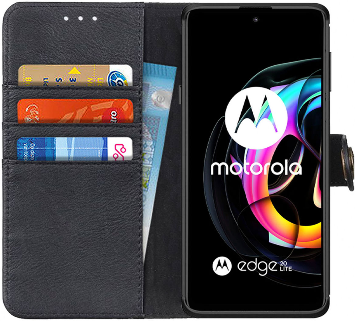 KHAZNEH Motorola Edge 20 Lite Hoesje Wallet Book Case Zwart afbeelding 1
