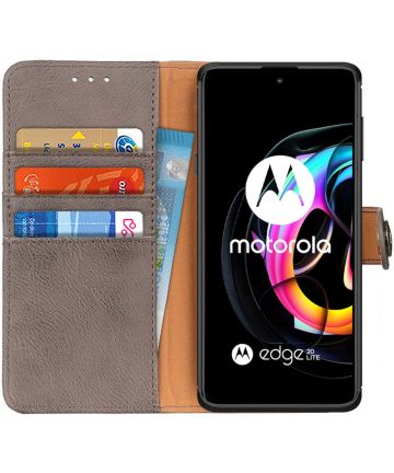 KHAZNEH Motorola Edge 20 Lite Hoesje Wallet Book Case Grijs Hoesjes