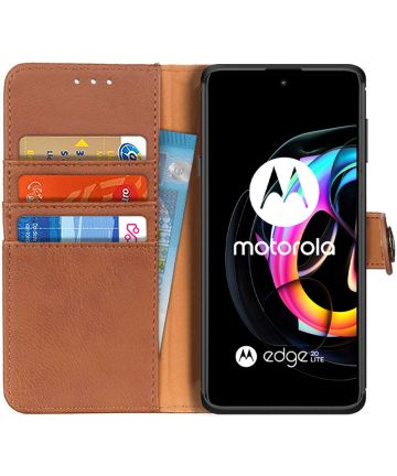 KHAZNEH Motorola Edge 20 Lite Hoesje Wallet Book Case Bruin Hoesjes