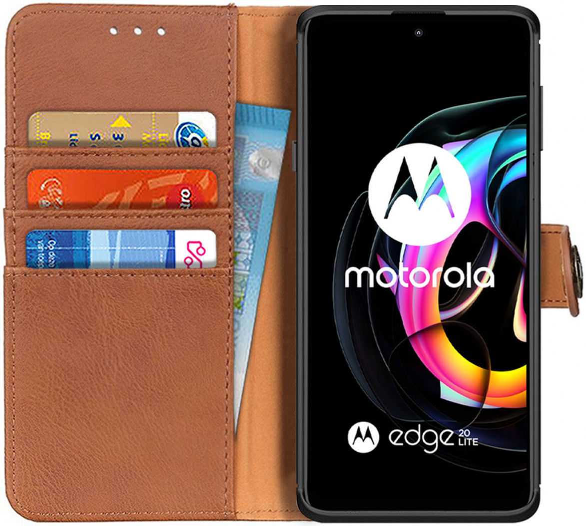 KHAZNEH Motorola Edge 20 Lite Hoesje Wallet Book Case Bruin afbeelding 1