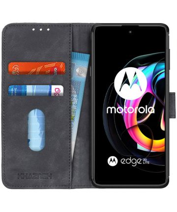 KHAZNEH Motorola Edge 20 Lite Hoesje Retro Wallet Book Case Zwart Hoesjes
